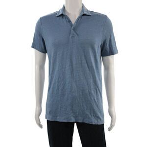 BLUEMINT Mens Linen Collared Short Sleeve Button-Up Polo Shirt Blue Size M
